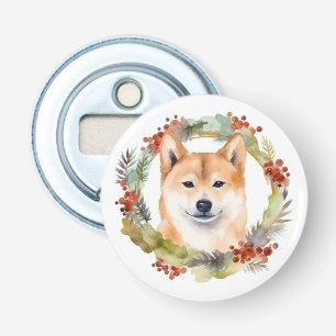 Shiba Inu Christmas Wreath Festive Pup Bottle Opener