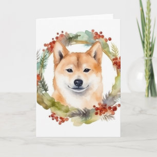 Shiba Inu Christmas Wreath Festive Pup Card