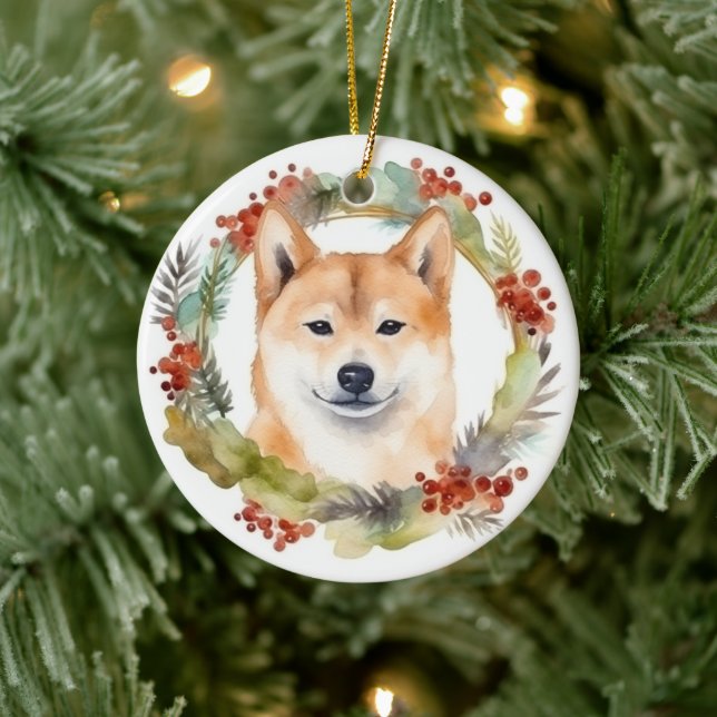 Shiba Inu Christmas Wreath Festive Pup Ceramic Tree Decoration (Tree)