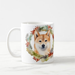 Shiba Inu Christmas Wreath Festive Pup Coffee Mug