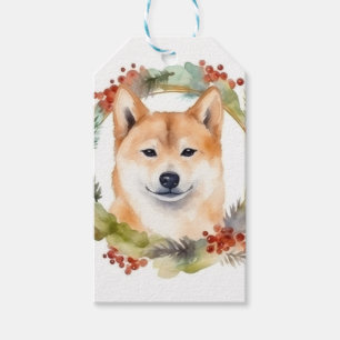 Shiba Inu Christmas Wreath Festive Pup Gift Tags