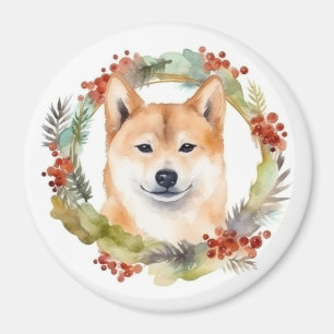 Shiba Inu Christmas Wreath Festive Pup Magnet