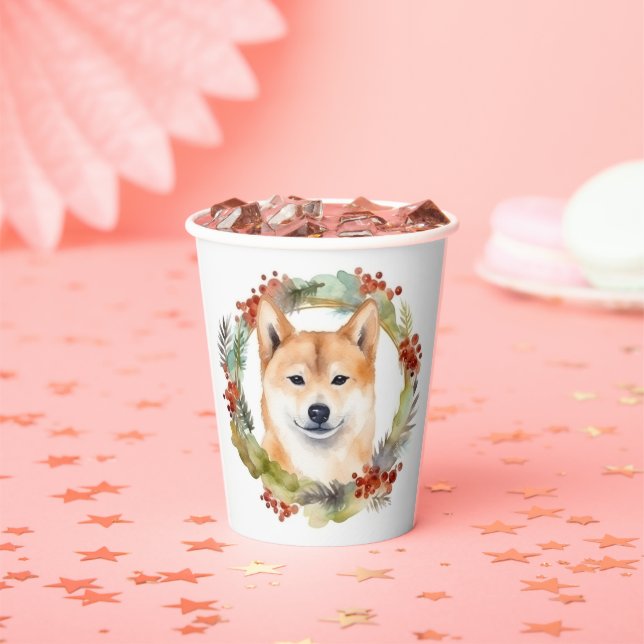 Shiba Inu Christmas Wreath Festive Pup Paper Cups (Insitu)
