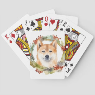 Shiba Inu Christmas Wreath Festive Pup Playing Cards
