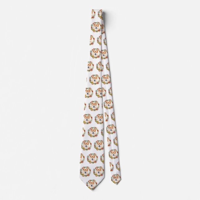 Shiba Inu Christmas Wreath Festive Pup Tie (Front)