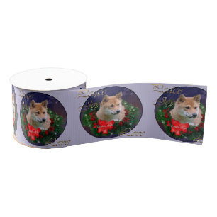 Shiba Inu Christmas Wreath Grosgrain Ribbon