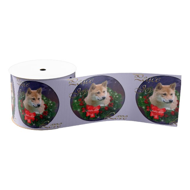 Shiba Inu Christmas Wreath Grosgrain Ribbon (Spool)