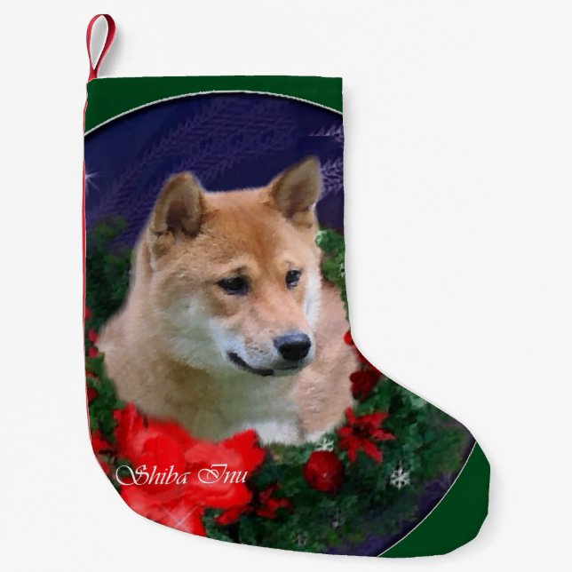 Shiba Inu Christmas Wreath Small Christmas Stocking (Front)