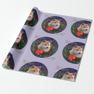 Shiba Inu Christmas Wreath Wrapping Paper