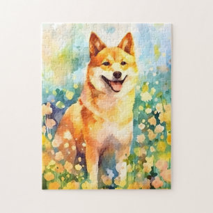 Shiba Inu colourful watercolor artwork Jigsaw Puzzle