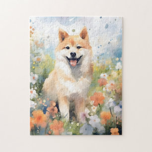 Shiba Inu colourful watercolor artwork Jigsaw Puzzle