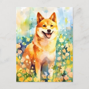 Shiba Inu colourful watercolor artwork Postcard