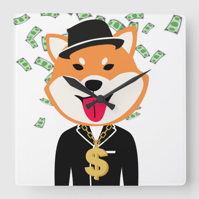 Shiba Inu Crypto Millionaire Square Wall Clock (Front)