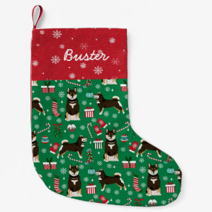 Shiba Inu Custom dog name black and tan Small Christmas Stocking