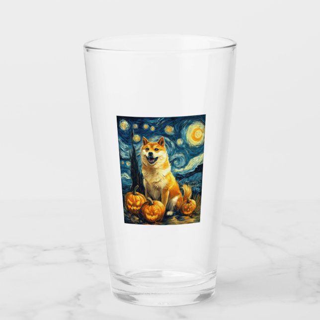 Shiba Inu Cute Dog Halloween Jack O Lantern Pumpki Glass (Front)