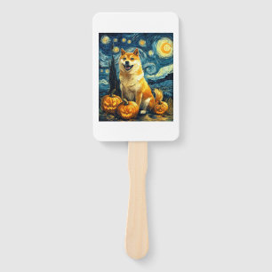 Shiba Inu Cute Dog Halloween Jack O Lantern Pumpki Hand Fan