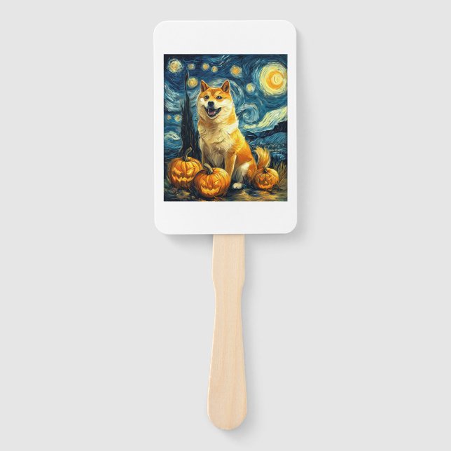 Shiba Inu Cute Dog Halloween Jack O Lantern Pumpki Hand Fan (Front)