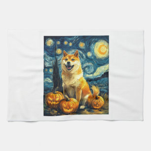 Shiba Inu Cute Dog Halloween Jack O Lantern Pumpki Tea Towel