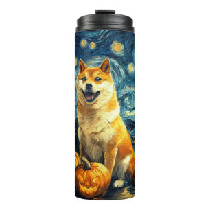 Shiba Inu Cute Dog Halloween Jack O Lantern Pumpki Thermal Tumbler