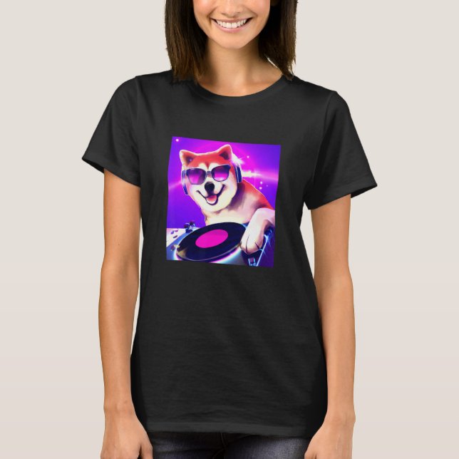 Shiba Inu DJ Party Club Disc Jockey Gif EDM Dance  T-Shirt (Front)