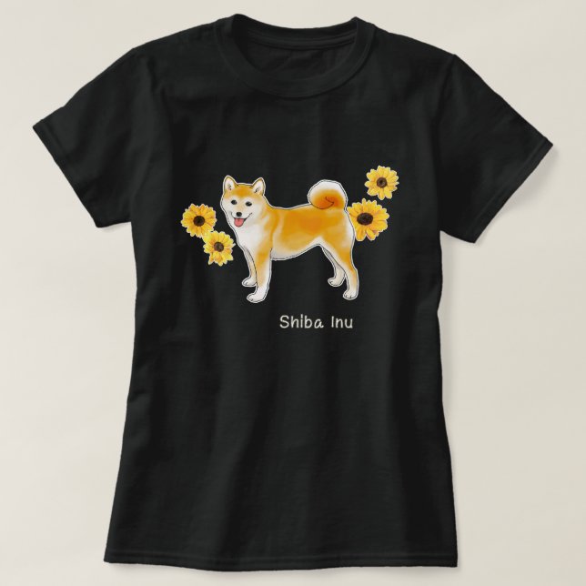 Shiba Inu Dog and Sunflowers T-Shirt (Design Front)