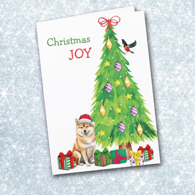 Shiba Inu Dog, Bird and Christmas Tree Holiday Card (Creator Uploaded)