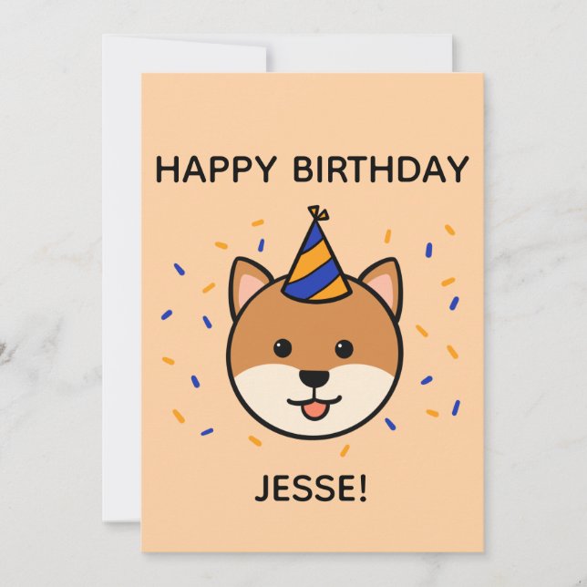 Shiba Inu Dog | Blue & Orange Birthday Flat Card (Front)