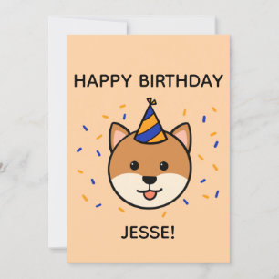 Shiba Inu Dog   Blue & Orange Birthday Flat Card