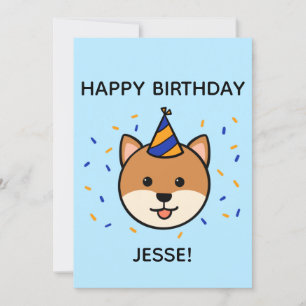 Shiba Inu Dog   Blue & Orange Birthday Flat Card