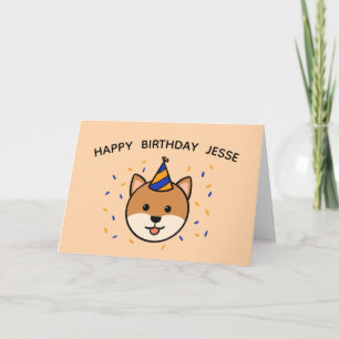 Shiba Inu Dog   Blue & Orange Birthday Folded Card
