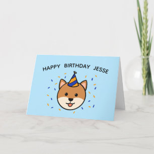 Shiba Inu Dog   Blue & Orange Birthday Folded Card
