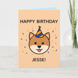 Shiba Inu Dog   Blue & Orange Birthday Folded Card