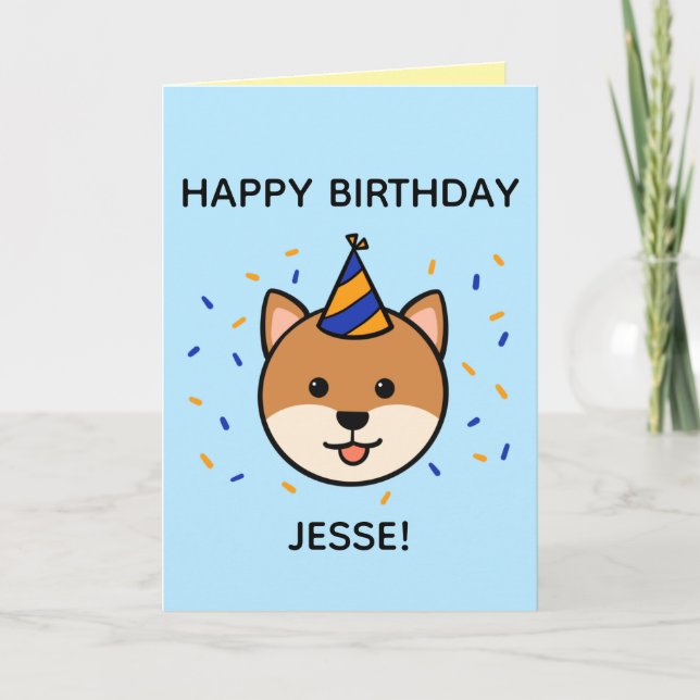 Shiba Inu Dog | Blue & Orange Birthday Folded Card (Front)