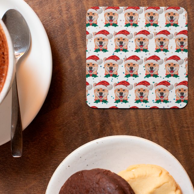 Shiba Inu Dog Breed Christmas Stars Square Paper Coaster (Creator Uploaded)