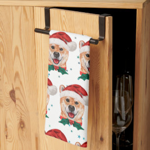 Shiba Inu Dog Breed Christmas Stars Tea Towel