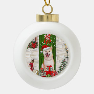 Shiba Inu Dog Christmas Ceramic Ball Christmas Ornament