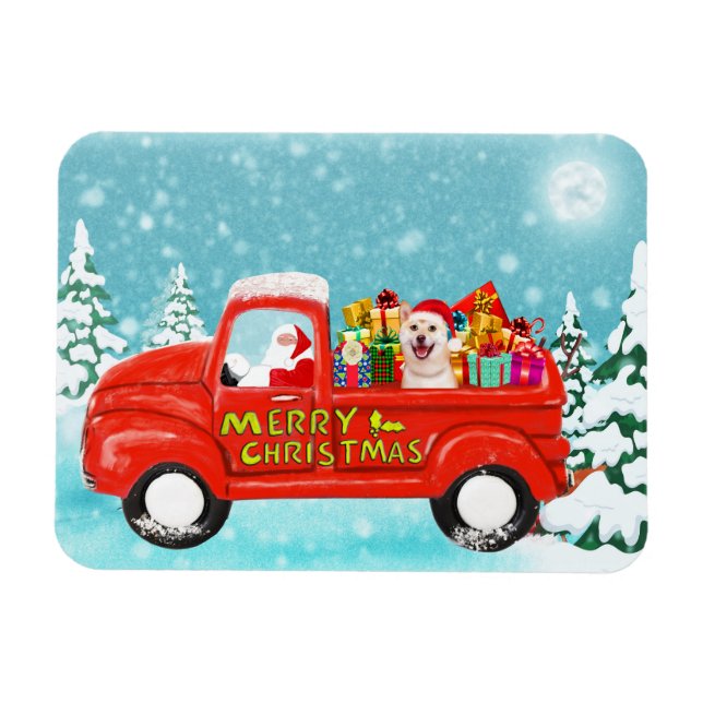 Shiba inu Dog Christmas Delivery Truck Magnet (Horizontal)