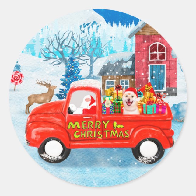 Shiba Inu Dog Christmas Delivery Truck Snow  Classic Round Sticker (Front)