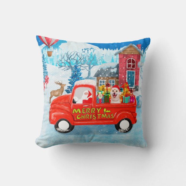 Shiba Inu Dog Christmas Delivery Truck Snow Cushion (Front)