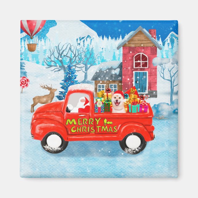 Shiba Inu Dog Christmas Delivery Truck Snow Magnet (Front)