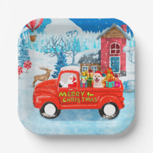 Shiba Inu Dog Christmas Delivery Truck Snow Paper Plate