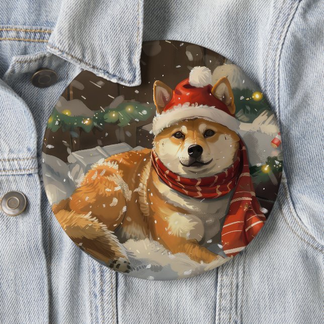 Shiba Inu Dog Christmas Festive 6 Cm Round Badge (In Situ)