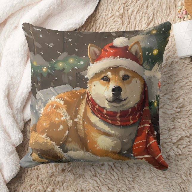 Shiba Inu Dog Christmas Festive Cushion (Blanket)