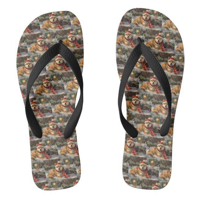 Shiba Inu Dog Christmas Festive Flip Flops (Footbed)