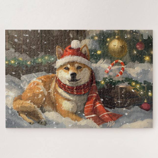 Shiba Inu Dog Christmas Festive Jigsaw Puzzle (Horizontal)