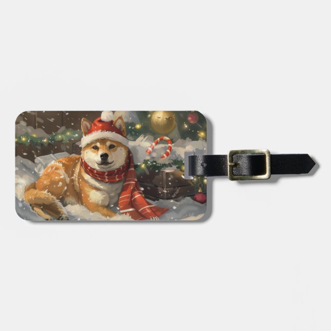 Shiba Inu Dog Christmas Festive Luggage Tag (Front Horizontal)