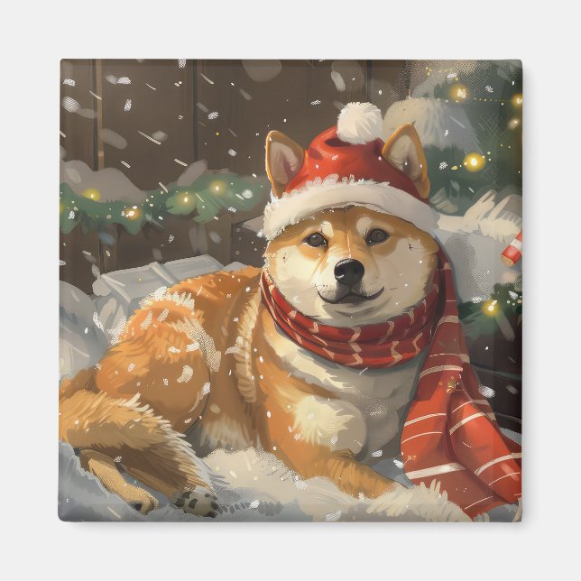 Shiba Inu Dog Christmas Festive Magnet (Front)