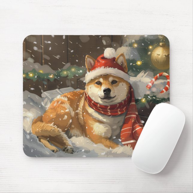 Shiba Inu Dog Christmas Festive Mouse Mat (With Mouse)