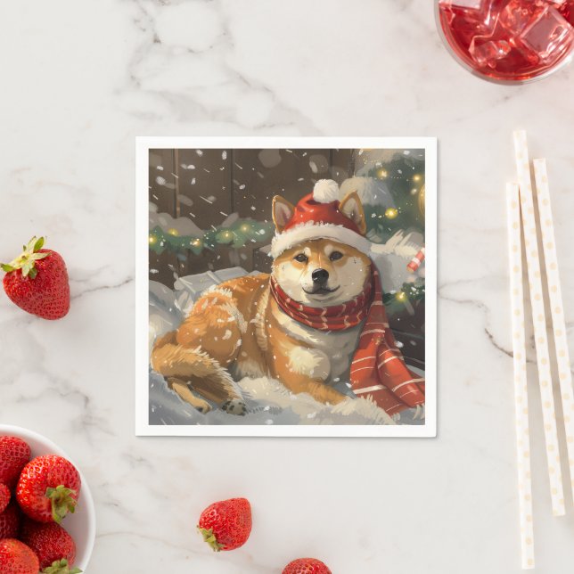 Shiba Inu Dog Christmas Festive Napkin (Insitu)