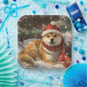 Shiba Inu Dog Christmas Festive Paper Plate